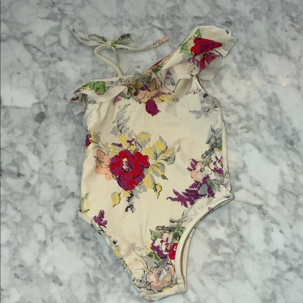 Zimmermann Multicolor Floral One-Shoulder Swimsuit 2Y - Picture 5 of 9